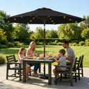 10FT Solar Lighted Patio Umbrella, Outdoor Table Market Umbrellas with Push Button Tilt and Crank, 32 LED Lights, 8 Sturdy Ribs, UV-Resistant for Deck, Garden, Pool, Black