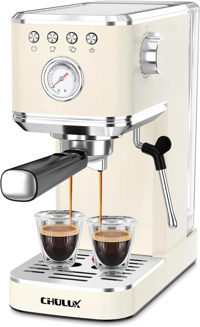 CHULUX Slim 2026 Upgrade Espresso Machine with Milk Frother Steam Wand, 20 Bar Professional Italian Pump Espresso Coffee Machine for Home Cappuccino & Latte Maker, Stainless Steel, Creamy