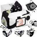 REMZO Baby Tissue Box Toy 3-in-1 w/ 10 Hanging Baby Crinkle Paper and Tummy Time Mirror - High Contrast Baby Toys for Newborn - Sensory Montessori Magic Tissue Box - Crinkle Books for Babies