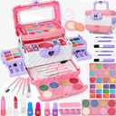 54 Pcs Kids Makeup Kit for Girls, Princess Real Washable Pretend Play Cosmetic Set Toys with Mirror, Non-Toxic & Safe, Birthday Gifts for 3 4 5 6 7 8 9 10+Years Old Girls Kids (Pink White)