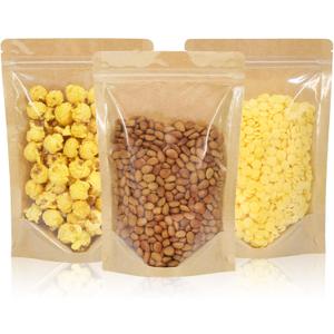 100 PCS Resealable Bags, Stand Up Kraft Bags with Window Clear Front Pouches, Zipper Lock Food Storage Bags 4.77.8 Inch Reusable Sealable Bags for Packaging