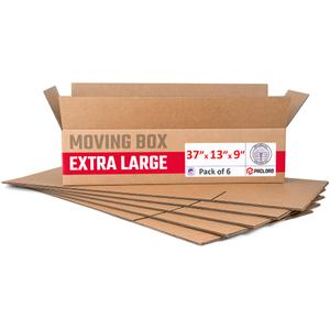Extra Large Moving Boxes 37"L x 13"W x 9"H (Pack of 6) - USA-Made Cardboard Packing Boxes for Moving, Shipping, or Storage - USPS, UPS, FedEx Approved - Professional Packing Supplies