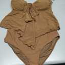 B2prity Tankini Swimsuits for Women, Tummy Control Flowy Mesh Tops, High Waisted Bottoms, Coquette 2 Piece Bathing Suits (Large, Brown)