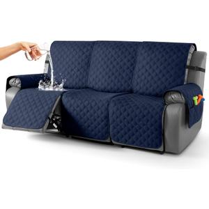 TAOCOCO 100% Waterproof Recliner Covers, Recliner Sofa Covers with Leg Straps, Reversible Recliner Couch Cover for Reclining Chair, Washable Couch Protector for Pets Kids(3 Seater, Dark Blue)