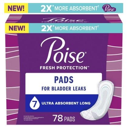 Poise Incontinence Pads for Women, 7 Drop, Ultra Absorbency, Long, 78Ct , 1Qty