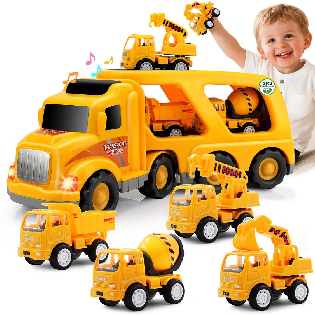 Nicmore Construction Truck Toddler Toys Car: Toys for 1 2 3 4 Year Old Boy 5 in 1 Carrier Toys for Kids Age 1-3 2-4| 18 Months 2 Year Old Boy Christmas Birthday Gifts