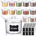 12 Pcs Acrylic Sugar Bowl with Lid and Spoon,7.1 Oz Clear Condiment Storage Pot,Sugar Jar Spices Container for Home Kitchen,Coffee Bar,Restaurant