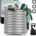 KUFFO Metal Garden Hose 50 ft - Heavy Duty Stainless Steel 304 Water Hose with 10 Function Nozzle - Flexible, Lightweight, Puncture-Resistant, No-Kink Outdoor Metal Hose for Yard, Gardening, Patio, RV