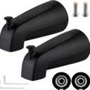 Bathroom Tub Spout Plastic Non-Metallic Fits 4 Inch Reach Wall Front Mount, Slip-on Tub Spout with 1/2'' Copper Water Tube with Hex Wrench, Matte Black (2 Pack)