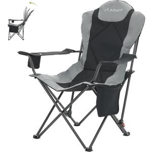 Camping Chairs, Portable Camp Chairs for Heavy People with Adjustable Angled Backrest, Outdoor Folding Camping Chairs for Outside Supports up to 350lbs, Carry Bag Included (1 PC, 86015)