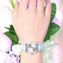 Women's Leather Band Quartz Movement Waterproof Business Classic Analog Watch with Genuine Leather Stainless Steel Band Elegant Ladies Watch (Black)