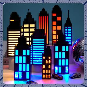 24Pcs Hero Party Favor Boxes Skyscraper City 3D Box with Lights Skyline Buildings Treat Boxes Super Themed Hero Party Centerpiece Decorations for Boys Girls Birthday Heroes Party Supplies (Colorful)