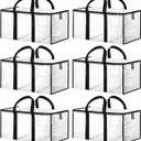Muetrolay 6 Pack Extra Large Heavy Duty Storage Bags, Waterproof Clear Storage Bins with Lids, Backpack Straps, Zippers & Handles, Moving Bags for Travel, Moving, College Dorm Storage