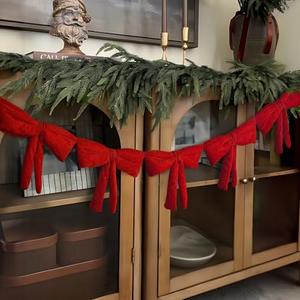 Christmas Decorations - 6 Ft Red Velvet Bow Garland - Xmas Decor for Mantel Fireplace Shelf Cabinet Stand Door Window Frame Bedroom Living Room Home Entryway Indoor Holiday Decoration