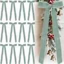 20 Pcs Velvet Christmas Bows 4.7" x 11" Pre Tied Handmade Fringe Velvet Ribbon Bows Rustic Crafts Gift-Bows with Twist Tie for Gift Wrapping Christmas Decorations (Dusty Green)