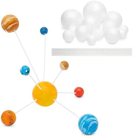 Bright Creations 24 Piece DIY Solar System Model Kit with 14 White Foam Balls & 10 Bamboo Sticks for Science Projects - Foam Balls for Crafts - Solar System Model Foam Ball Kit - Planet Foam Balls