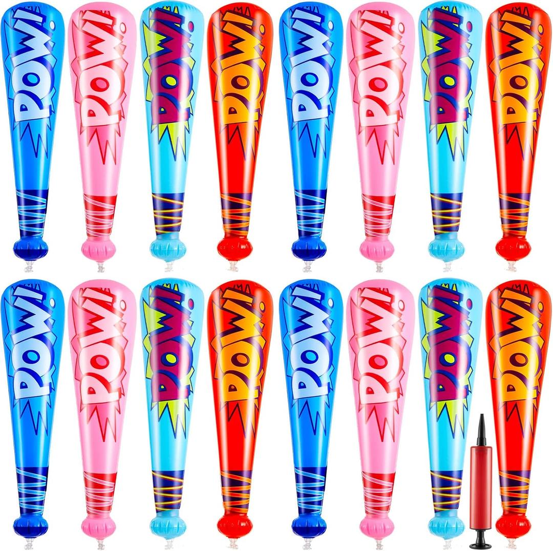 WILLBOND 18 Pcs 17 Inch Inflatable Baseball Bat Bulk Baseball Party Favors Carnival Prizes Inflatable Blow up Toy Bat with 1 Pump for Boy Girl Birthday Decor (Mixed Color)