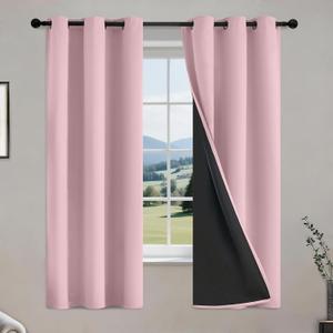 COSVIYA 100% Pink Blackout Curtains for Bedroom Kids Room 63 Inches Length 2 Panels Set, Full Light Blocking Thermal Insulated Grommet Nursery Window Treatment Drapes with Black Liner,W40 x L63