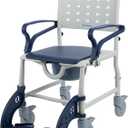 Rolling 4 in 1 Shower Chair with Wheels for Elderly and Disabled,Transport Bathroom Shower Wheelchair,with Safety Locking Wheels, Rolling Commode Shower Chair for Seniors, Blue