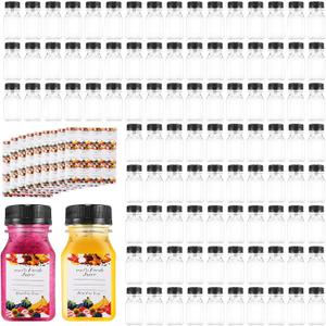 100 Pcs 4 oz Plastic Juice Bottles with Lids Small Clear Bottles with Caps Mini Empty Reusable Shot Bottle Bulk Fillable Liquid Drinking Container Leak Proof for Juice Milk Water Beverage