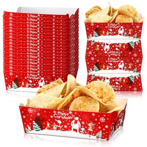 Cunhill 60 Pack Christmas Paper Trays Christmas Movie Night Snack Trays Disposable Party Plates Food Serving Boats for Cookie Snack Movie Night Party Supplies