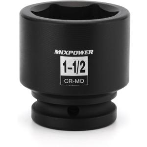 MIXPOWER 3/4" Drive Shallow Impact Socket, CR-MO, 1-1/2", SAE, 6 Point, Axle Nut Impact Grade Socket for Easy Removal