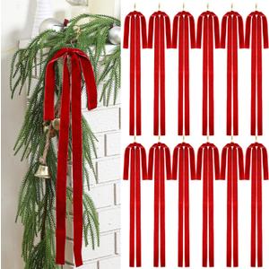 Janinka 12 Pcs Red Velvet Ribbon Bows Christmas Tree Decorations 23.5x15.5 Inch Rustic Neutral Large Velvet Christmas Swag Ornaments Staircase Wreath Bows Vintage Tree Topper Bow