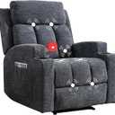 CANMOV Manual Recliner Chair with Massage and Heat,Soft Fabric Recliner Chair with Overstuffed Arm and Back, Manual Reclining Single Sofa with 2 Cup Holders, Side Pocket for Living Room,Dark Grey