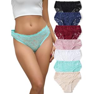 everjoys Lace Panties for Women, Full Sexy Coverage Hipster Underwear, Soft Breathable Briefs, 7-Pack,S-XXL (7 Pack(black*1,dark Blue*1,red*1, Pink*1,white*1,green*1,off White*1))