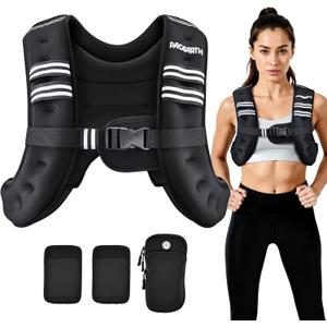 PACEARTH Weighted Vest,6lb/8lb/10lb/12lb/16lb/20lb/25lb/30lb Weight Vest with Reflective Stripe, Body Weight Vests for Women, Men, Weight Loss Workout, Strength Training, Running, Walking, Jogging (Black, 8 LB)