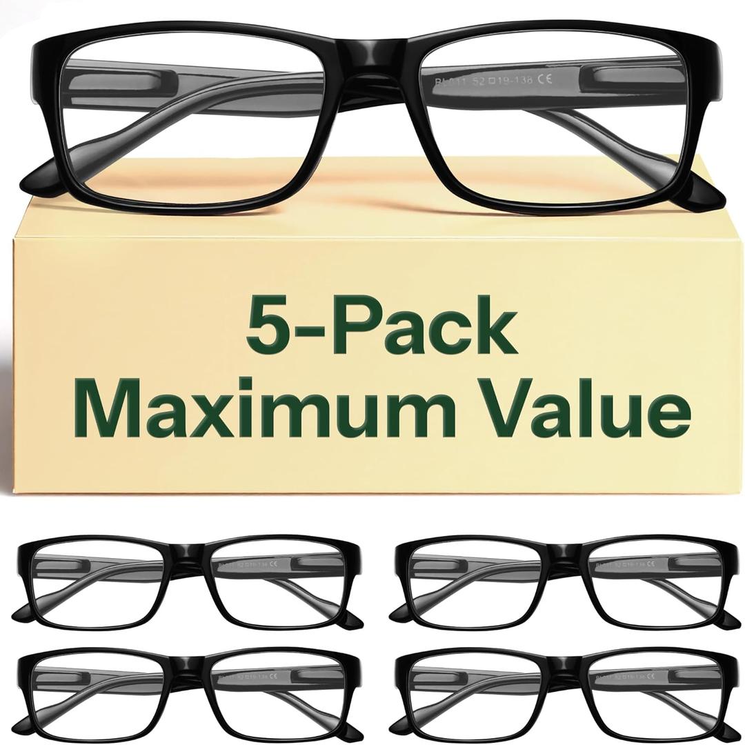 Gaoye Professional Reading Glasses for All Day - Computer Readers with Blue Light Protection - Value Pack (B1-5 Pack Light Black)
