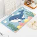 Beach Bathroom Rug Cute Absorbent Non Slip Bath Mat Machine Washable Shaggy Bathroom Mat for Dining Room, Bedroom and Kitchen (Whale, 23"x16"), 1'4" x 1'11"