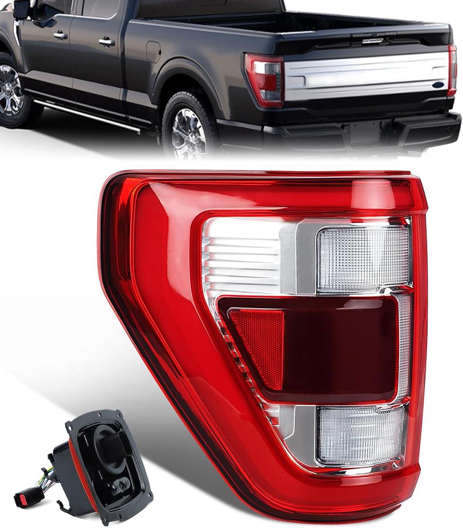 Tail Light Compatible with 2021 2022 2023 Ford F150 King Ranch/Lariat/Limited/Platinum LED Taillight Assembly W/Blind Spot Rear Lamp OE# ML3Z13405D (Chrome Housing&Left Driver Side)