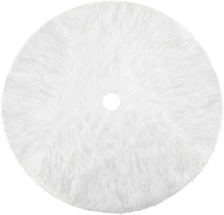 Konsait Plush Christmas Tree Skirt - Round Snow White Xmas Tree Mat Base Cover for Holiday Home Decorations,35Inch/90CM