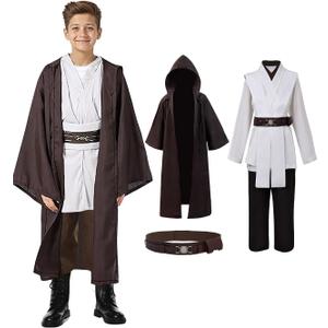 Kids Cosplay Outfit Costume Cloak Robe Tunic Hooded Uniform Black and Brown Halloween (Large)
