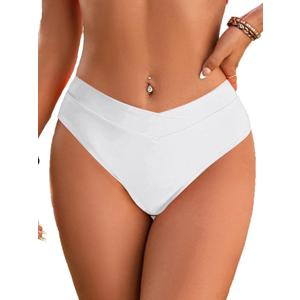 Fanuerg Women's Bikini Bottom Cross V Cut Front Swimsuit Full Coverage Bathing Suit Bottoms (Large, White)