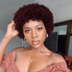 WIGER Short Curly Afro Wigs Human Hair for Black Women Kinky Curly Wigs 99J None Lace for African American Lady for Daily Use