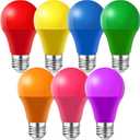 Colored Light Bulbs,A19 7W E26 Color LED Lights Bulb,60 Watt Equivalent,for Outdoor Indoor,Multicolor,Red Yellow Blue Green Orange Pink Purple,for Halloween Party Christmas Bedroom,Pack of 7