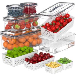 5 Pcs Fruit Storage Containers For Fridge with Removable Colander and Handle Lid, Refrigerator Organizers and Storage, Airtight Container to Keep Berry Fruit and Vegetable Fresh Longer Dishwasher Safe
