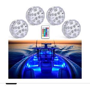 Seaponer Boat Lights Wireless Battery Operated, Waterproof Marine Led Light for Deck Courtesy Interior Lights, Fishing Kayak Duck Jon Bass Boat, RGB Multi Color Remote Controlled, 4Pcs