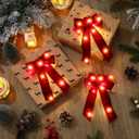 Crowye 12 Pcs Large LED Valentines Bows Lighted Velvet Bows Decoration Wreath LED Light Bow Christmas Tree Topper for Indoor Outdoor Xmas Winter Decoration(5 x 8 Inches,Burgundy)