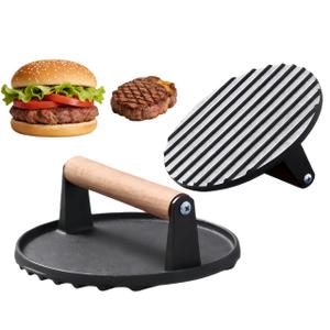 Cast Iron Grill Press - Heavy Duty 2lbs Rectangle Smash Burger & Bacon Press with Wood Handle, Non-Stick Ribbed Grill Weight for Steak, Sandwiches & Perfect Grill Mark