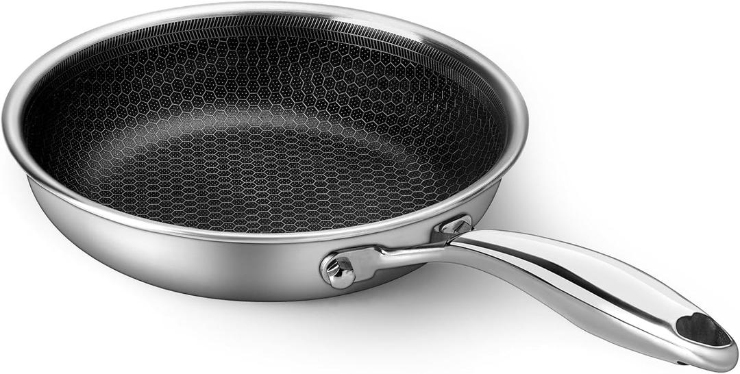 Innerwell Stainless Steel Frying Pan 8 Inch Nonstick Honeycomb Coatings Skillet for Eggs & Omelettes-Non Toxic Healthy Kitchen Cooking Pan Compatible with All Cooktops