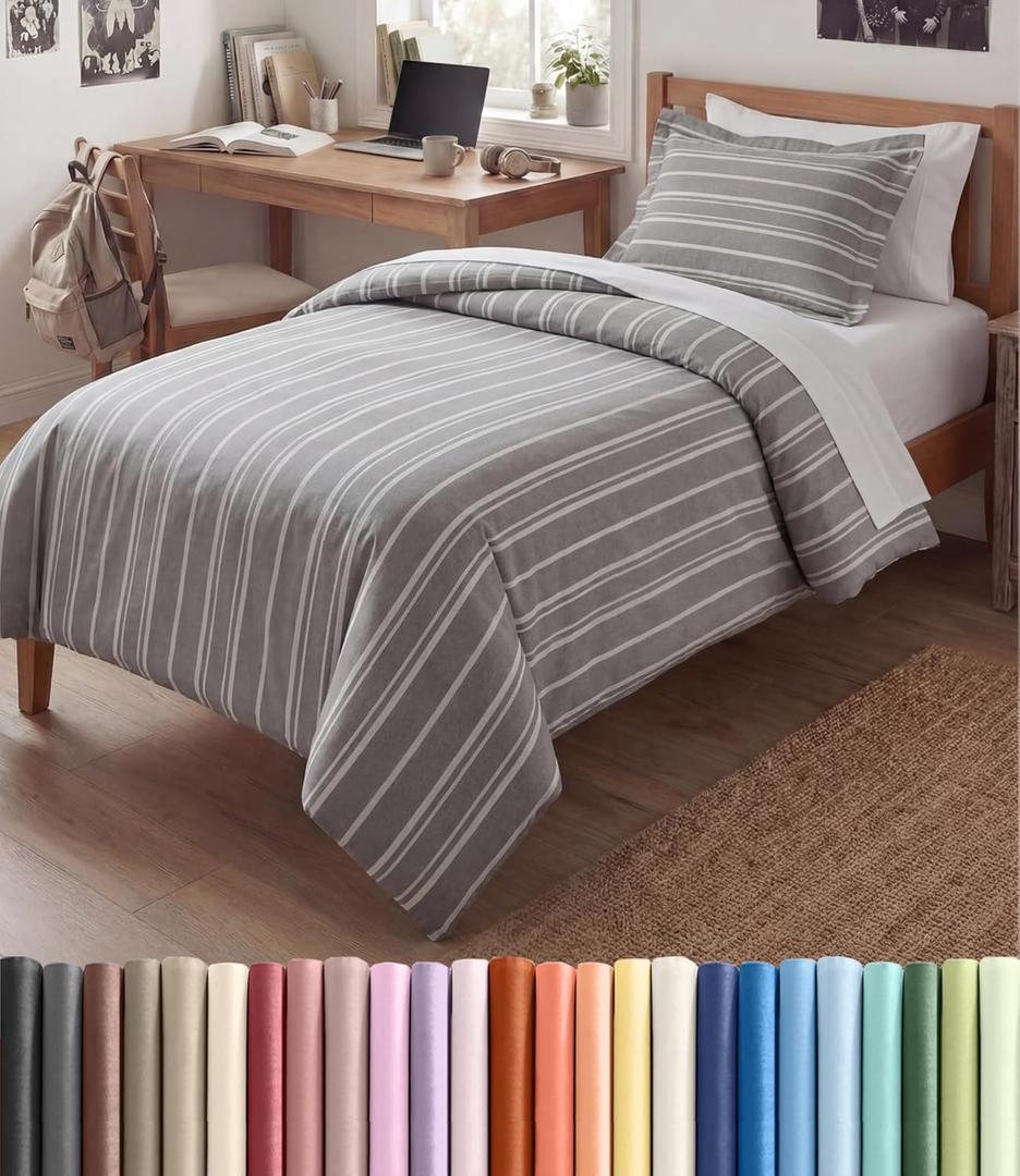 Duvet Cover Twin/Twin XL Size Set - Extra Soft Twin/Twin XL Duvet Cover 68" x 90" with 1 Pillow Sham - Hotel Luxury, Easy Care, Fade Free w/ Zipper Closures & Ties - Comfy & Breathable (Grey Stripes) (45 - Grey Stripes 3 (No Comforter))
