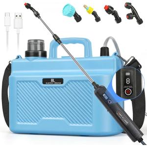 Battery Powered Sprayer 2 Gallons: Features Three-Speed Settings, Battery Indicator, Four Atomizing Nozzles, and an Extendable Spray WandIdeal for Backyard Lawn and Garden Tasks