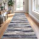 Modern Abstract Runner Rug 2.6x10, Grey Black Multi Washable Long Kitchen Runner Non-Slip Soft Hallway Rug Runner Thin Print Faux Wool Carpet for Entryway Bedroom Laundry Room Indoor Home Decor (Grey Navy Blue Black Cream Tan)