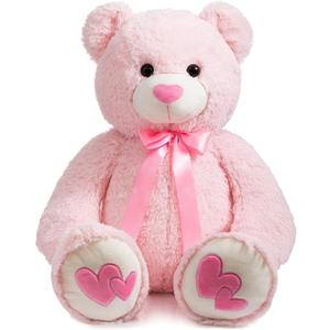 HollyHOME Giant Teddy Bear Stuffed Animal Large Bear Plush with Red Heart for Girlfriend and Kids Holiday Toy Gift 36 inch Pink
