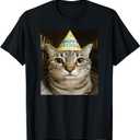 Funny Staring Meme Cat Birthday Greeting Adults, Boys, Girls T-Shirt, Large
