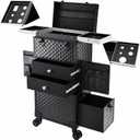 Joligrace Cosmetology Case on Wheels, Rolling Makeup Case for Hairstylists & Makeup Artists Lockable Professional Make up Case Salon Trolley Cart with Hairdryer Holder for Salon/Barber/Travel, Black