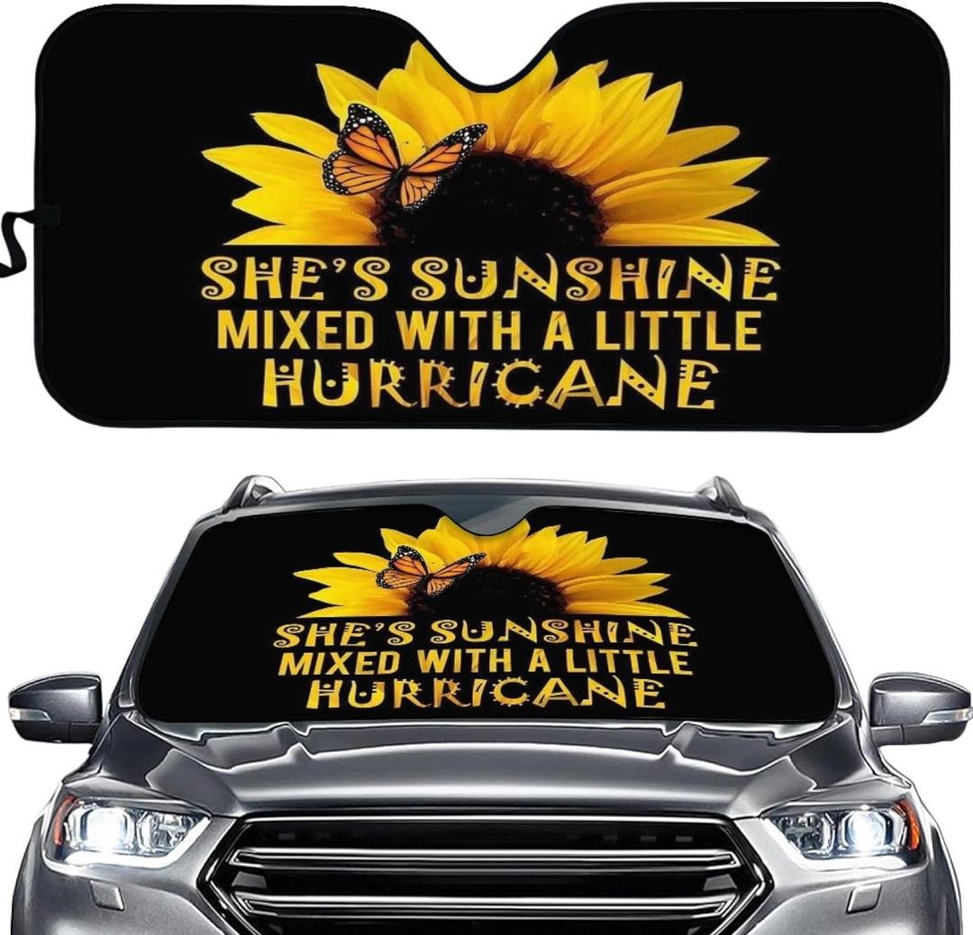 BIGCARJOB Sunflower She's Sunshine Front Windshield Sun Shade - Accordion Folding Auto Sunshade for Car Truck SUV - Blocks UV Rays Sun Visor Protector